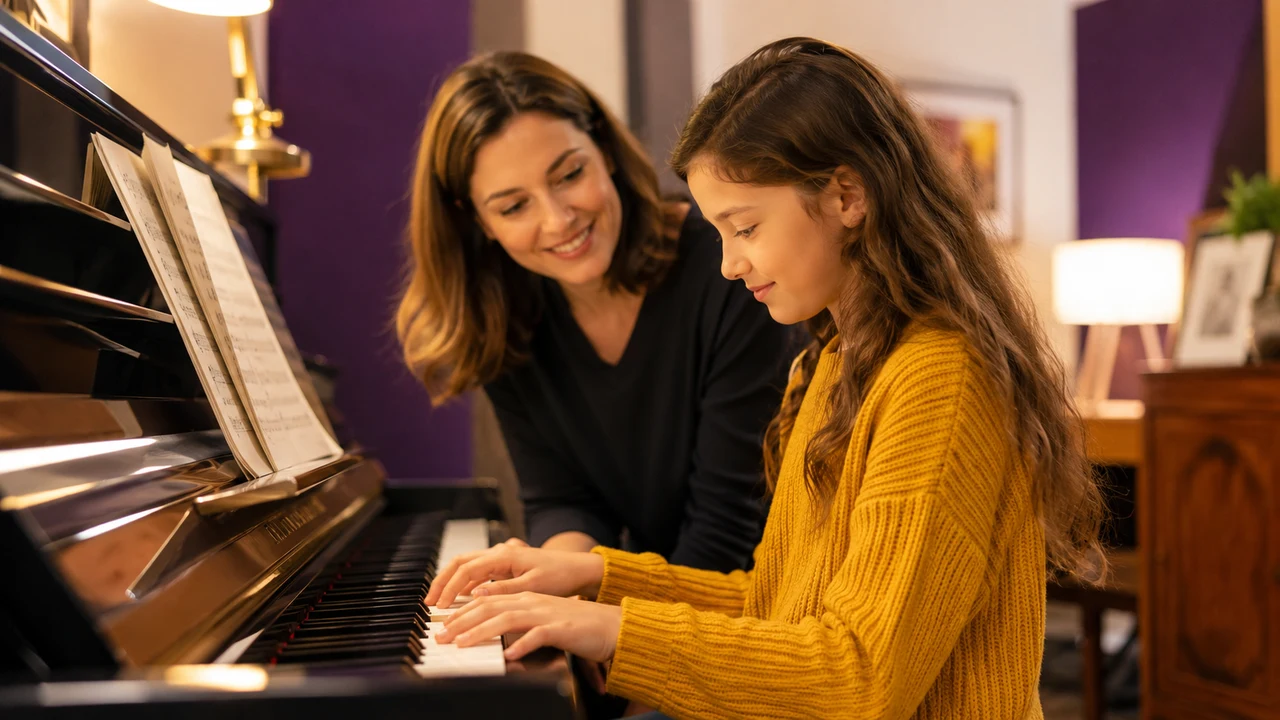 A child in a one-on-one music lesson